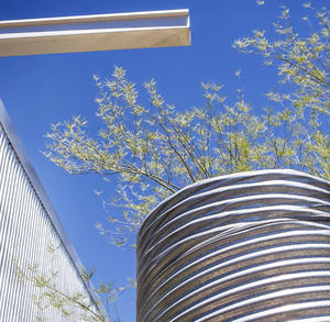 Cistern and downspout. Photo by Zocalo Magazine.