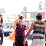 Revelers busting a move