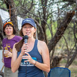 Executive Director Lisa Shipek chats with event attendees about the creek walks.