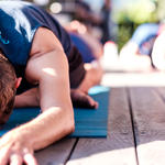 Catlow Shipek, WMG's Policy and Technical Director, in child pose.