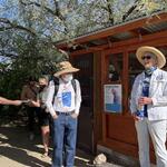 Docent Sally Sherman leads a Living Lab tour in front of the chicken coop at the Living Lab.